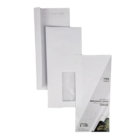 Gen-Of Pencereli Diplomat Zarf Silikonlu 105x240 mm 110 gr 500 lü Beyaz