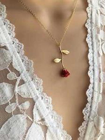 Gümüş Rose Kırmızı Gül Kolye