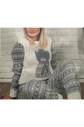 
Gri Hayvan Desenli Polar Pijama Takımı