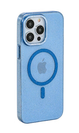 İphone 14 Pro  Mika Simli Sky Magsafe Telefon Kılıfı Mavi