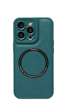 İphone 13 Pro Megsafe Deri Telefon Kılıfı Yeşil