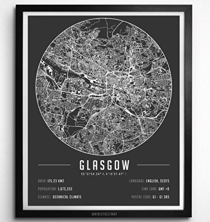 Glasgow 50x70 cm Harita Poster