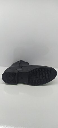 Erol Shoes Yuvarlak Burun Kısa Topuk Deri Görünümlü Soğuk Havaya Dayanıklı Günlük Siyah Klasik Bot Hakiki Deri