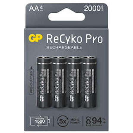GP Batteries ReCyko Pro 2100 Serisi 2000 mAh AA Kalem Ni-Mh Şarjlı Pil, 1.2 Volt, 4'lü Kart