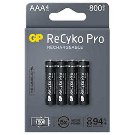 GP Batteries ReCyko Pro 850 Serisi 800 mAh AAA İnce Ni-Mh Şarjlı Pil, 1.2 Volt, 4'lü Kart