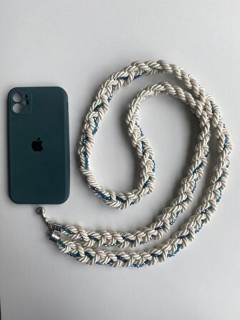 BLUE BEAD  - Yeni Koleksiyon  mavi- krem rengi   Telefon Askısı - Universal