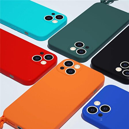 "New" Color Series - Iphone 11 Koyu Yeşil Askılı Telefon Kılıfı Seti - Silikon - Kamera Korumalı