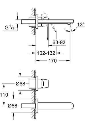 Grohe Eurocosmo Iki Delikli Duvardan Lavabo Bataryası - 19381000