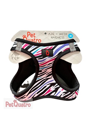 PetQuatro Airmesh Zebra Köpek Göğüs Tasması M