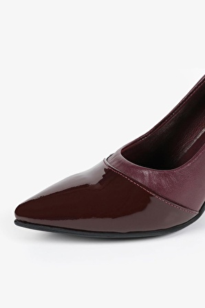 Hakiki Deri Bordo 1. Kalite Rugan Ve Düz Deri Mix Comfort Şık 7,5 Cm Stiletto Topuklu Ayakkabı