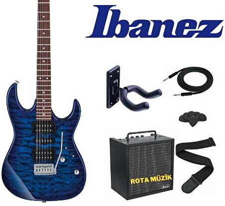 IBANEZ GRX70QA-TBB Transparent Blue Burst Elektro Gitar Set