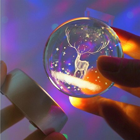 Kristal Küre Geyik Led Gece Lambası 5 Renk Değiştirir