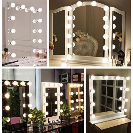 Hollywood Tarzı 10'lu Makyaj Masası Aynası İçin Beyaz Led Işıklı TOP Lamba