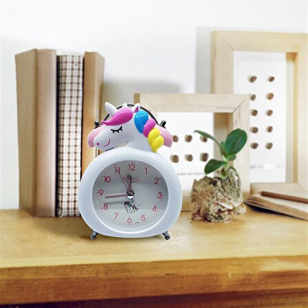 Unicorn Işıklı Alarmlı Masa Saati Çift Çanlı Akar Saniyeli Dekoratif Çalar Saat