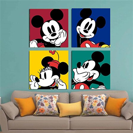 Minnie Ve Mickey Mouse Çocuk Odası İçin 4 Lü Duvar Posteri 30 X 30