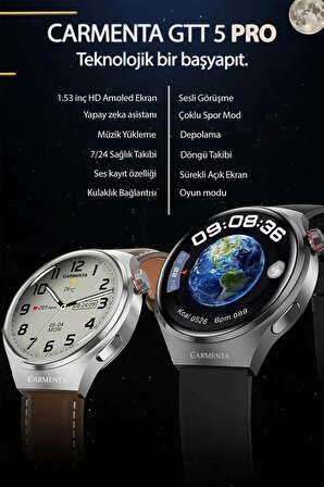 Carmenta GTT5 PRO Amoled Akıllı Saat 2024 - EKG, Nabız takibi, spor takibi, arama yapan akıllı saat İOS/ Android uyumlu