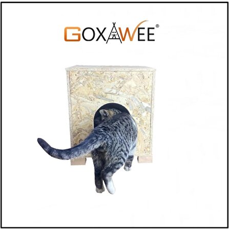 Goxawee Dizayn Kedi Evi Dış Ortam Uygun Ahşap Kedi Evi OSB 40x37x34 cm (Minder Hediyeli)