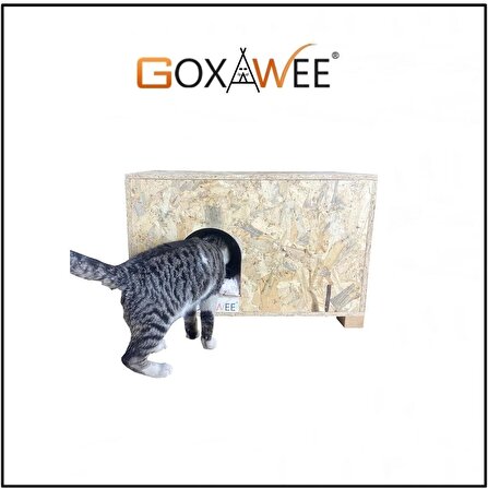 Goxawee Dizayn Kedi Evi Dış Ortam Uygun Ahşap Kedi Evi OSB 61x41x36 cm (Minder Hediyeli)