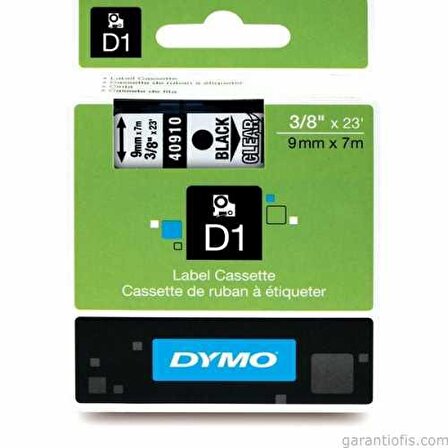 DYMO D1 Şeffaf/Siyah Yedek Şerit 9mm x 7mt (40910)