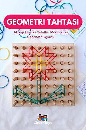 Ahşap Geometri Tahtası - Tak Çıkar Montessori Eğitici Oyuncak- Geoboard / Lastik Geçirme Çocuk Oyunu