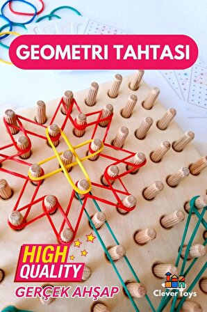 Ahşap Geometri Tahtası - Tak Çıkar Montessori Eğitici Oyuncak- Geoboard / Lastik Geçirme Çocuk Oyunu