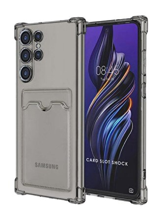 Samsung Galaxy S23 Ultra Uyumlu Kartlık Bölmeli Şeffaf Silikon Kılıf - Extra Güçlendirilmiş Kenar