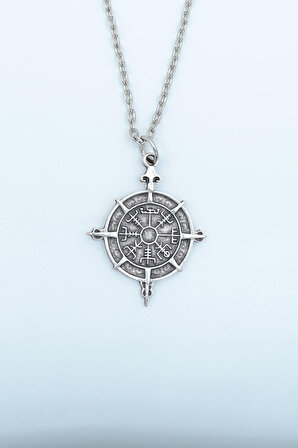 Viking Vegvisir Pusula  Düz Zincir Kolye