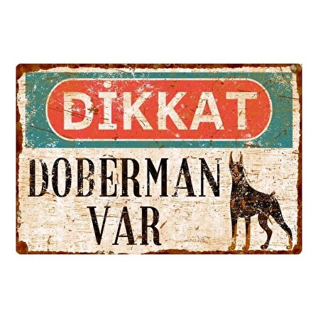 Dikkat Köpek Var Alüminyum Uyarı Levhası - Vintage Dikkat Doberman Var Metal Uyarı Levhası - 15cm x 22,5cm