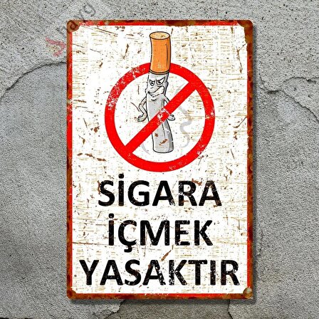 Sinsi Bakışlı Sigara İçmek Yasaktır Alüminyum Uyarı Levhası - Pas Görünümlü Dekoratif Metal Tabela - 15cm x 22,5cm