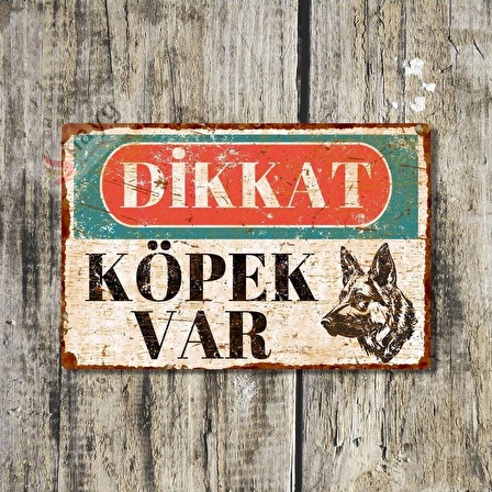 Dikkat Köpek Var Pas Görünümlü Vintage Metal Levha - Alüminyum Alman Kurdu Uyarı Levhası - 15cm x 22,5cm