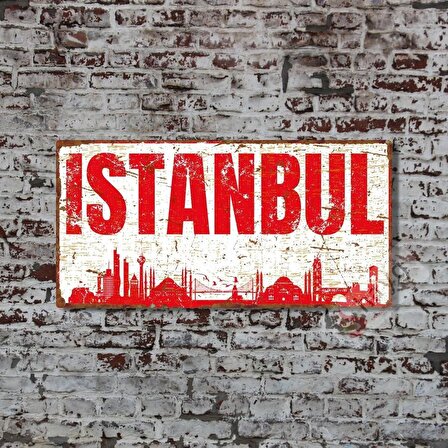 İstanbul Vintage Pas Görünümlü Metal Levha - Dekoratif Alüminyum Tabela - 10cm x 20cm
