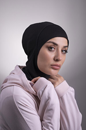 Siyah Pratik Hazır Geçmeli Bone Viskon Kumaş Hijab Spor 2106_01