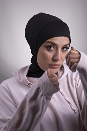 Siyah Pratik Hazır Geçmeli Bone Viskon Kumaş Hijab Spor 2106_01