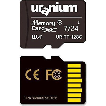 Uranium 128 GB Uranıum UR-TF-128G Mıcro Sd Card U3 7/24 Surveıllance 100/50MBS Hafıza Kartı