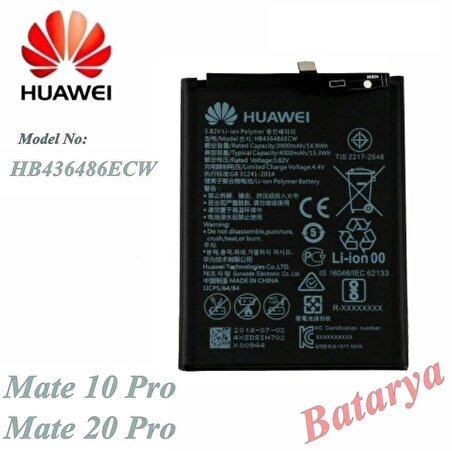 Huawei Mate 10 Pro Batarya Huawei Mate 20 Pro HB436486ECW Uyumlu Yedek Batarya