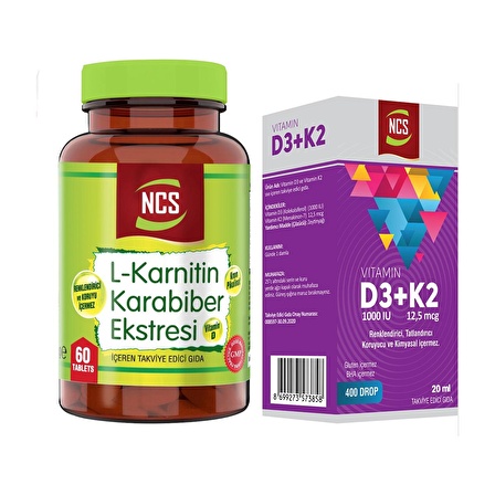 Karabiber Extreli L-Carnitine 60 Tablet+Vitamin D3 K2 20 ml