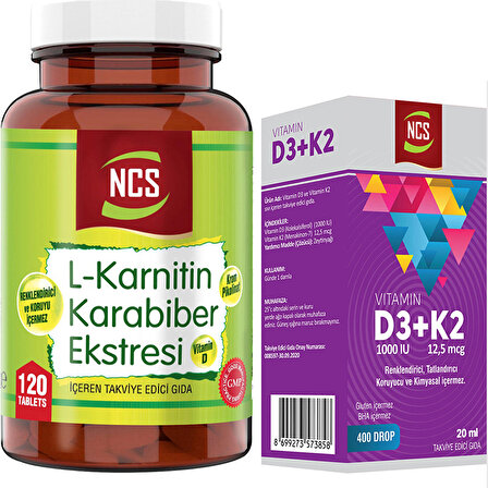 Karabiber Extreli L-Carnitine 120 Tablet+Vitamin D3 K2 20 ml