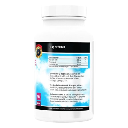 FLX Coenzyme Koenzim Q-10 200 Mg Hyaluronik Asit Resveratrol 180 Tablet   Nevfix Vitamin D3 Sıvı Sprey
