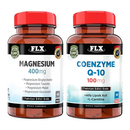 FLX Koenzim Alfa Lipoik Asit Lkarnitin Coenzyme Q10 60 Tablet    Magnezyum Magnesium Elementleri Complex 400 Mg 60 Tablet