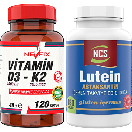 Nevfix Lutein 15 Astaksantin 12 Mg 180 Tablet Çinko   Vitamin D3-K2 120 Tablet