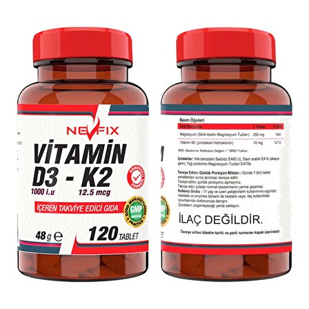 Nevfix Vitamin C Çinko Propolis 120 Tablet Vitamin D Quercetin Resveratrol Umc   Vitamin D3-K2 120 Tablet