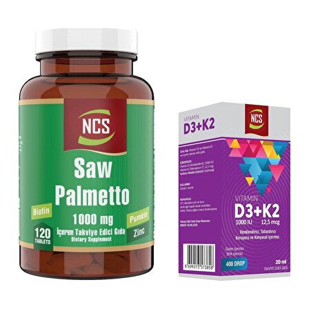 Ncs Saw Palmetto 1000 Mg Pumpkin Biotin Zinc Complex 120 Tablet   Vitamin D3 + K2 Damla 20 ml