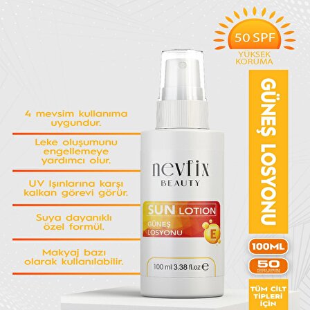 Nevfix Beauty 100 ml 50 Spf (Faktör) Güneş Losyonu E Vitaminli