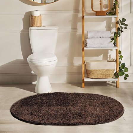 Eurobano Home – Kahverengi Kaymaz Taban Yıkanabilir Işıltılı Oval Halı Banyo Halısı