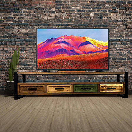 Deryawood Almond Doğal Ahşap Çekmeceli Tv Ünitesi -200X45X55 Cm-Ceviz Renk