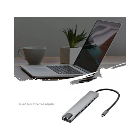 Macbook Pro Air USB Type-C Hub Dönüştürücü Çevirici Çoklayıcı USB Hdmı Micro Sd 8 Girişli RJ8I1NEW 8 In