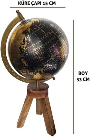 Kuzeys Store Ahşap Ayaklı Dekoratif Dünya Küre Yükseklik: 33 cm , Küre Çapı: 15 cm ,Antika,Eğitici/Coğrafi/Modern Masaüstü Dekorasyonu Yüksek li Malzeme