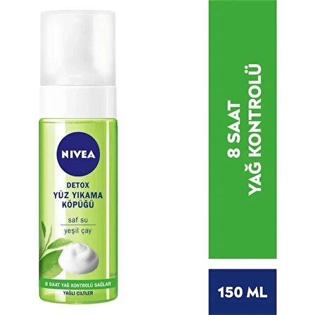 NIVEA Yüz Temizleyici Yıkama Köpüğü Detox Yağlı Ciltler;150ml;Gözenek Arındırıcı; Yeşil Çay