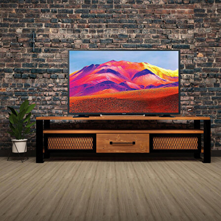 Deryawood Masif Ahşap Demir Çekmeceli Tv Ünitesi 45 x 120 cm