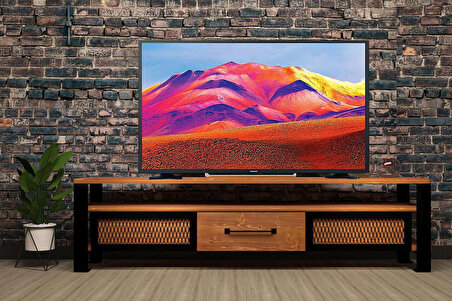Deryawood Masif Ahşap Demir Çekmeceli Tv Ünitesi 45 x 180 cm